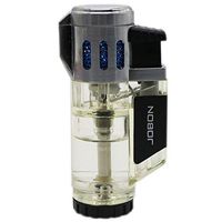 JOBON High-Capacity Windproof 3 Jet Torch Adjustable Flame Butane Viewable Refillable Lighter Silver