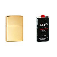 Zippo High Polish Brass Pocket Lighter with 12 oz Lighter Fluid