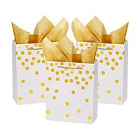 Loveinside Dots Foil Gift Bags -Gold Foil White Paper Gift Bag with Tissue Paper for Wedding,Birthday Present-24Pack -8" X 4" X 10"
