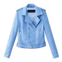 Alangbudu Women Rivet Motor Zip Biker Long Sleeve Slim Fit Punk Cropped Tops Cardigan Jacket Turn Down V Collar Coat Blue