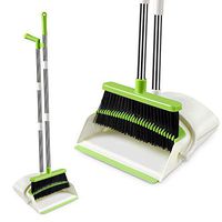 Extendable Broom and Dustpan Set, Durable & Foldable Lobby Broom and Upright Dust pan Combo with Long Handle, Ideal for Kitchen, Home and Indoor Use by Kelamayi (Yellow & Green)