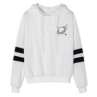 HNTDG Womens Long Sleeve Sweatshirt Planet Printed Stripe Sleeve Hoodie Causal Tops Blouse White