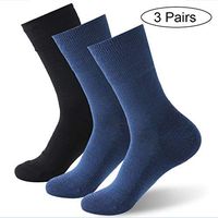 Forcool Diabetic Socks, Merino Wool Non Binding Loose Top Non Blister Seamless Toe Cushioned Sole Wide Calf Crew Diabetes Socks Edema Socks Dress Socks, Medium, 2 Pairs Navy& 1 Pair Black
