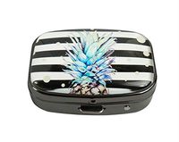 XUTAI Custom Personalized Square Stainless Steel Gun Silver Glass Travel Pill Case Vitamin Decoration Box (Pineapple)