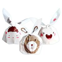 Angelduck Christmas Rabbit Ear Plastic Self-Adhesive Gift Packing Bags For Cookie/Bakery/Candy/Biscuit (Pack of 20, Happy Rabbit)