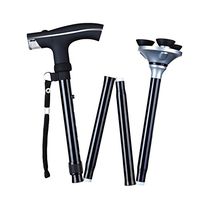 LED Light Walking Stick Comfortable Plastic Handle Adjustable Folding Cane Walking Stick with Carrying Case (Black)