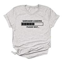 Eoeth Women Short Sleeve Charging Letter Printed Casual T-Shirt Blouse Top Sarcasm Loading Pullover Shirts Tracksuits Gray