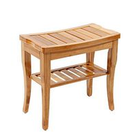 DlandHome Bamboo Bathroom Spa Shower Bench Foot Stool Bathing Seat with Storage Shelf, HSJ-04 1 Pack
