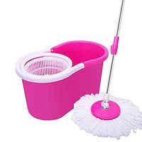 FANSUSENKE 360°Spin Mop with Stainless Steel Bucket System Extended Length Handle 2 Microfibre Mop Heads, Spin Mop Bucket System, Magic Spinning Mop Cleaning System for Home Kitchen Floor Cleaning