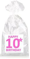 Pink Happy 10th Birthday Party Favor Bags with Ties - 12pack