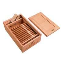 Humidors 50 Cigar Cigar Box Cedarwood Humidifier Unpainted Alcoholization Box Equipped with Humidifier and Thermometer Gift (Color : Yellow, Size : 382720cm)