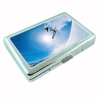 Skiing Winter Sports Metal Silver Cigarette Case Holder Wallet RFID-blocking