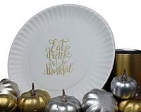 Perfect Stix 9" Paper Plate with Thanksgiving Themed Print "Eat, Drink, and be Thankful" - Pack of 100ct