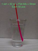 50sets 32oz. Plastic Ultra Clear Cups with flat lids is for cold drinks like iced coffee, Bubble Tea, Frozen Cocktails, water, Sosa and juices (32oz+flat lids+straw 50sets)