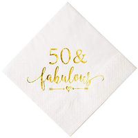 Crisky 50 and Fabulous Cocktail Napkins Gold for Women 50th Birthday Decorations, 50th Birthday Bevergae Dessert Table Supplies, 50Pcs, 3-Ply