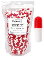 Capsules Express- Size 0 Red and White Empty Gelatin Capsules 1000 Count - Kosher and Halal Certified - Gluten-Free Pure Bovine Gelatin Pill Capsule - DIY Powder Filling