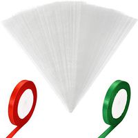Leinuosen 100 Pieces Clear Cone Bags Transparent Cello Treat Bag Christmas Sweet Gift Bags with 2 Rolls Satin Ribbon for Christmas Party Gift Favor (Red and Green Ribbon)