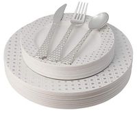 White and Silver Plastic Plates & Cutlery Set, 100 Piece Elegant Disposable Plates Plastic & Silverware Set | Includes 20 Dinner Plates & Salad Plates, 20 Forks, Spoons, Knives - Posh Setting