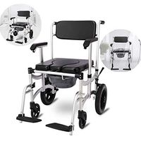 Chair Self Propelled Wheeled Shower Commode Mobile Wheeled Commode Night Mobile Bedside Commode/Brakes and Footrests(Bearing Capacity 300kg)