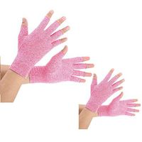 Brace Master 2 Pairs Women Compression Gloves Arthritis Gloves Fingerless Hand Brace Support Warmth for Finger Joint, Relieve Pain from RSI, Carpal Tunnel and Tendonitis (Medium, Pink)