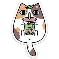 Calico Cat Holding Bubble Tea Vinyl Sticker
