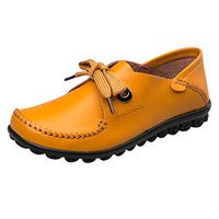 LONGDAY ❤ Women Sneaker Mary Jane Flat Comfort Walking Flat Loafer Lace Up Ballet Flat Ladies Casual Shoe Faux Leather Yellow