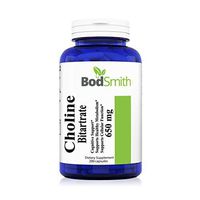 Choline Bitartrate 650 mg 200 Capsules (Non-GMO & Gluten Free) Enhance Cognitive Function & Mental Focus, Prenatal Infant Brain Development