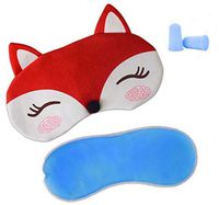Plush Fox Sleeping Eye Mask with Ice Bag & 2 Earplugs, Paciffico Adjustable Strap Eye Cover Funny Blindfold Eye shade for Travel/Nap/Meditation,Red
