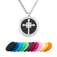 Casa De Novia Aromatherapy Essential Oil Diffuser Necklace Cross Fragrance Locket Pendant Stainless Steel Perfume with 18" Chain + 12 Refill Pads