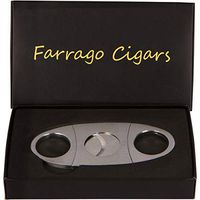 Cigar Cutter - Includes Sturdy Black Gift Box - Premium Stainless Steel - Sharp Guillotine Durable Double Blade - Clean Cut - (Silver)