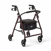 Medline Rollator Walker with Seat, Durable Steel Folding Rolling walker with 6" Wheels, Burgundy
