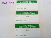 1000 Labels , Tested For Electrical Safety Labels , Tamper Evident Labels , 40x20mm Rectangle , Green on White , Stickers break up on attempted removal