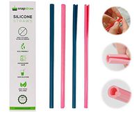 Snapstraw Reusable Silicone Straw - BPA-Free Non-Toxic Openable Straw, Safe for Kids and Toddlers, No Brush Needed (Green/Pink, Set of 4) - Washable Reusable Flexible Collapsible Straw
