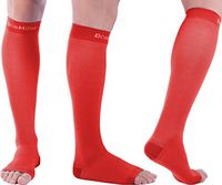 Doc Miller Open Toe Compression Socks 1 Pair 15-20 mmHg Firm Graduated Support for Circulation Surgery Recovery Varicose Veins POTS (Red, L)
