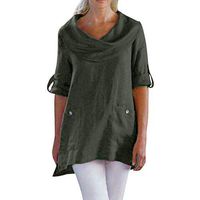 ✿HebeTop✿ Women's Casual Long Sleeve Cowl Neck Loose Tunic Shirt Blouse Tops Green