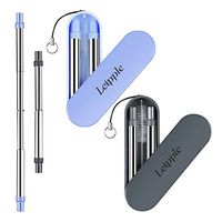 Leipple Reusable Straws Telescopic Metal with Case - Retractable Stainless Steel Drinking Straw with Travel Holder - Portable Collapsible Straw with Key Chain and Cleaning Brush, 2 Pack