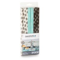 David Tutera Paper Straws Black, Turquoise and Silver Damask - 48 Pieces