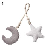 Ugthe Baby Photography Plush Star Moon Pillow Beads Rope Hanging Baby Room Crib Decor Photograph Props - White Moon Grey Star