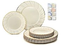 " OCCASIONS" 240 Plates Pack,(120 Guests) Vintage Wedding Party Disposable Plastic Plates Set -120 x 10.25'' Dinner + 120 x 7.5'' Salad/Dessert (Blossom Ivory/Gold)