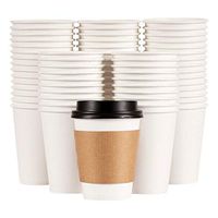 Disposable Coffee Cups, Lids, Sleeves [100 SET - 12 oz To Go Paper Cup (100 Pack). Cups Can Contain Hot and Cold Drinks, No Leaks! Durable Lids and Sleeves Protects Your Hands! (White)