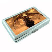 Metal Silver Cigarette Case Holder Box Dragons Design-006