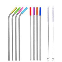 TheFound Reusable Stainless Steel Metal Straw with Silicone Tips and Cleaning Brushes Set of 8 (4 Straight| 4 Bent| 2 Brushes) (10.5)