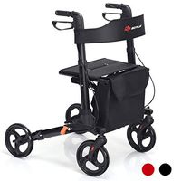 Goplus Folding Rollator Walker, 4 Wheel Medical Rolling Walker with Seat & Bag, Mobility Rollator Lightweight Aluminum Walker with 8" Wheels for Seniors (Black)