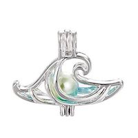 10pcs Bright Silver Wave Charms Pearl Cage Locket Beads Cage Pendant Necklace Jewelry Making Supplies-for Oyster Pearls, Essential Oil Diffuser, Fun Gifts (Wave)