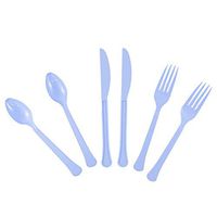 JAM PAPER Premium Extra Heavy Weight Cutlery - Assorted Utensils Set - Light Blue - 24 Disposable Utensils/Box
