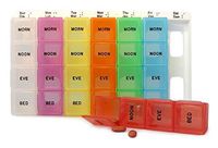 4 Times a Day Color Coded Weekly Medication Planner with Tray - Each Daily Pill Box is Removable and a Different Color - Easy to Use Pill Organizer (4 Times a Day)