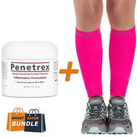 (Bundle) Compression Leg Sleeve by ZENSAH + Pain Relief Therapy by PENETREX for Runners & Shin Splint Sufferers (Neon Pink, XS/S)