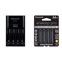 Panasonic BQ-CC17KSBA eneloop Advanced Individual Battery Charger with 4 LED Charge Indicator Lights, Black & BK-3HCCA4BA eneloop pro AA High Capacity Ni-MH Pre-Charged Rechargeable Batteries, 4 Pack