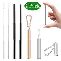 Senneny 2 Pack Telescopic Reusable Straws Stainless Steel Metal Drinking Straw Portable Collapsible Straw with Travel Case Cleaning Brush Keychain (Sliver & Rose Gold)