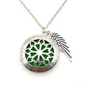 Stunning - Boho - Essential Oil Diffuser Flower Locket Feather Accent Necklace - - Chakra - EO feathers1